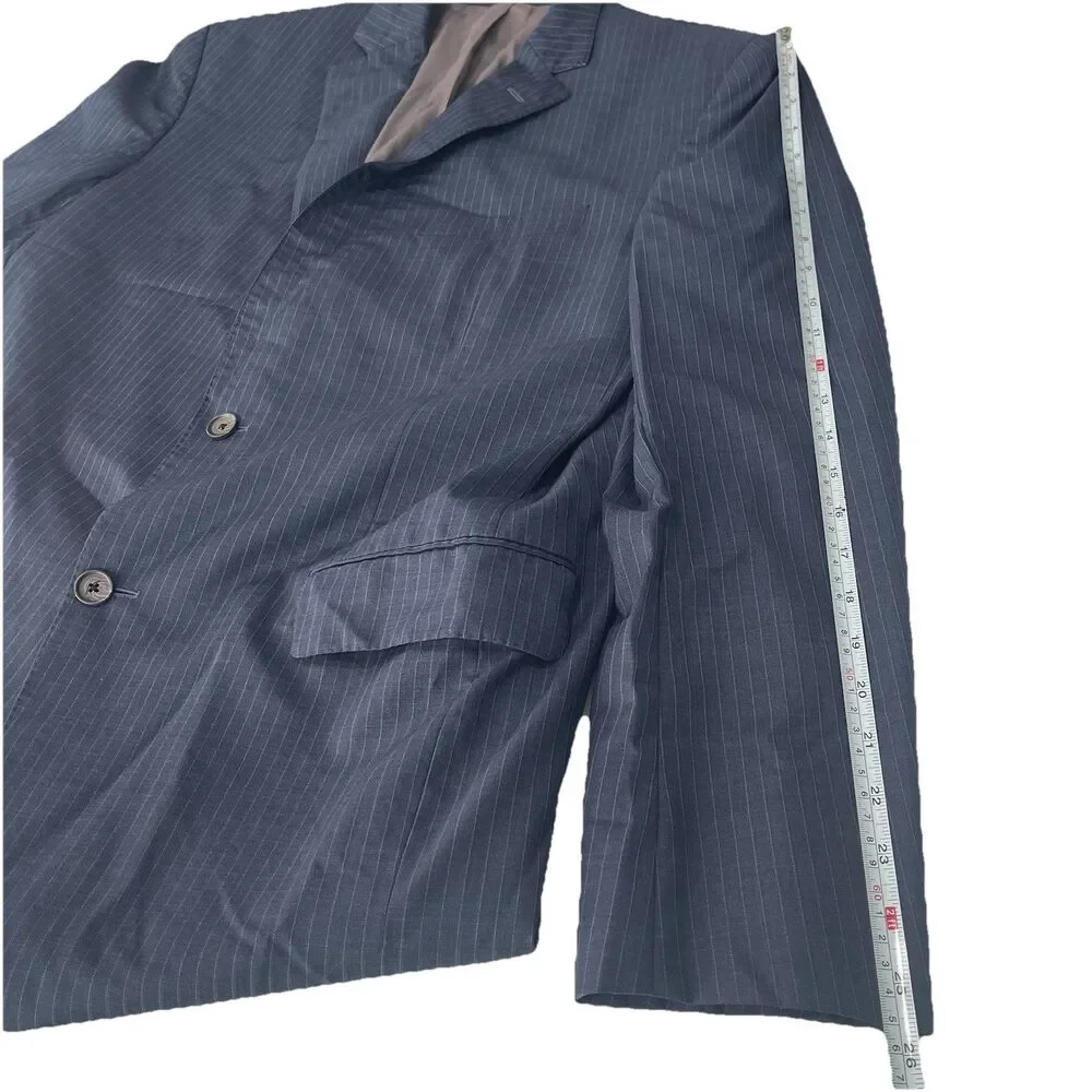 Loro Piana Jacket Mens 42L Blue Pinstriped Blazer Sport Coat Wool